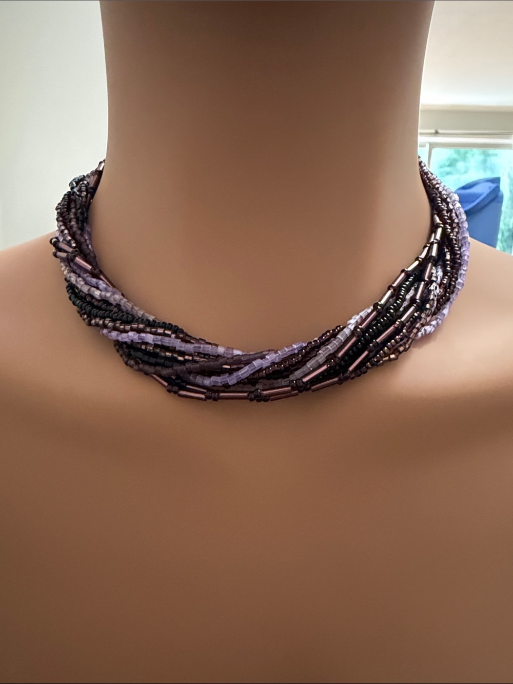 Source Unknown Layered Lilac and Black Seed Bead Choker Necklace - Women Jewelry
